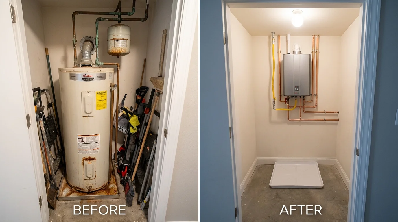Tank water heater versus wall-mounted tankless unit comparison for Dunstable, MA homeowners